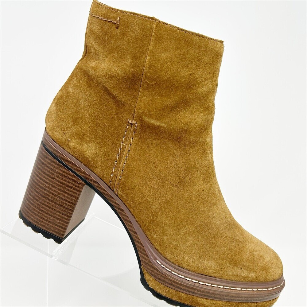 Steve Madden Shaniya Ankle Booties Womens Brown Platform Block Heel Side Size 11